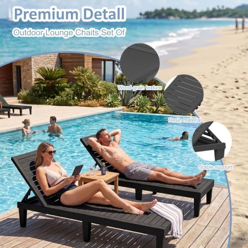 Outdoor Chaise Lounge Chairs Set of 2, 5-Position Adjustable Backrest, - Image 5