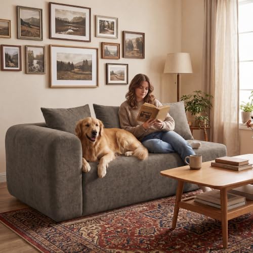 Claiks 71" Left Armrest Boneless Sectional Loveseat Sofa, Light Grey - Image 3