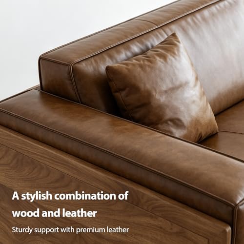 Mid-Century Modern PU Leather Sofa, 110.24" Brown Cloud Couch - Image 5
