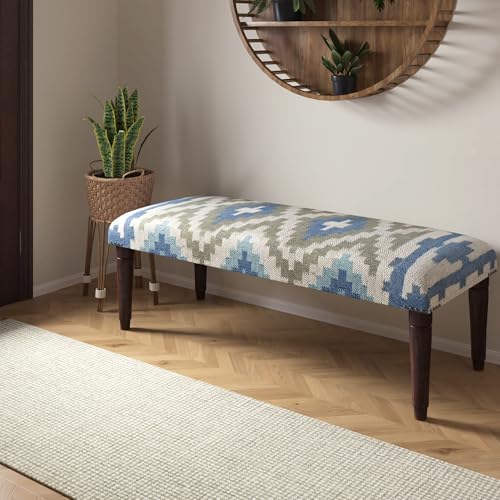LR Home Green/Blue Handmade Upholstered Bench by LRHomeDecor