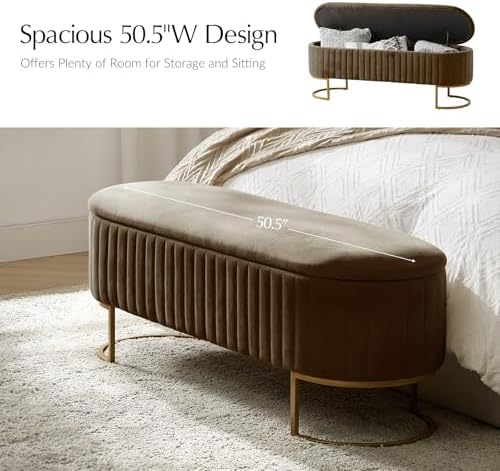 EcoHarbor Living 50.5" Bedroom Velvet Storage Bench, Upholstered End of Bed - Image 5