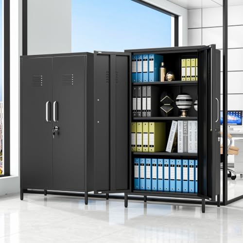 pozdeg 47.24" Black Lockable Small Metal Storage Locker - Image 2