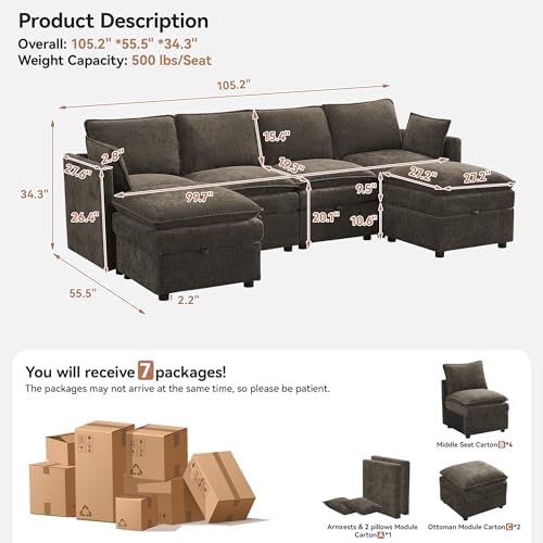105" Sectional Modular Couch - Image 2