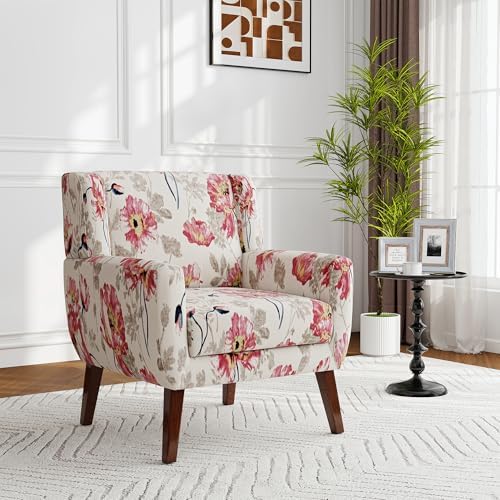 Accent Chairs Set of 2, Upholstered Armchair in Linen, Pattern White - Image 4