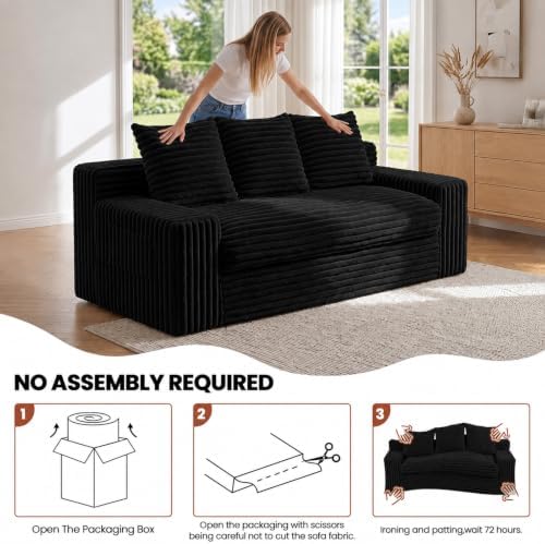 Convertible Sofa Bed, Small Boneless Couch, Corduroy 3 Seater Boneless Couch Bed - Image 6
