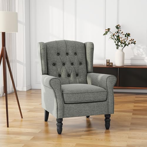 High Back Accent Chair, Fabric Upholstered Wingback Armchair by UIXE