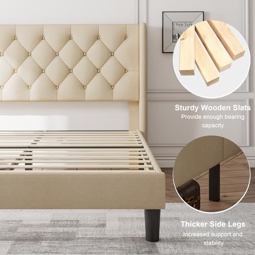 Feonase Queen Bed Frame with Diamond Tufted Wingback Headboard, Morden - Image 5