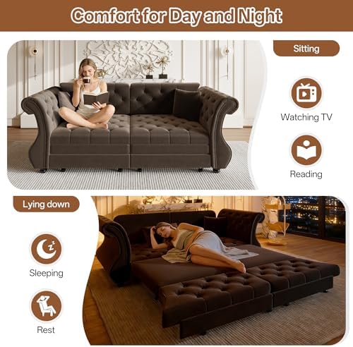 83.8" Velvet Pull-Out Chesterfield Sleeper Sofa Bed - Image 3
