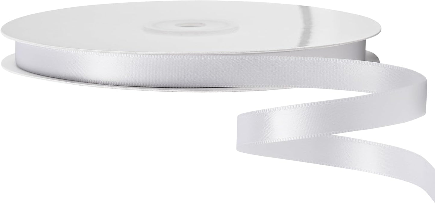 LIUYAXI White Satin Ribbon, Double Faced 5/8" X Continuous 25 Yards Ribbons Perfect for Gift Wrapping Bows Bouquet Wedding Craft and More