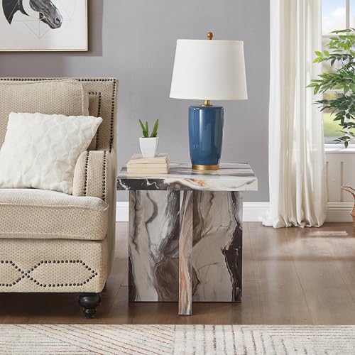 Roundhill Furniture Cavira Modern Faux Marble Living Room Side Table - Image 3