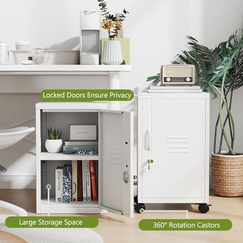 pozdeg 24.4" H White Lockable Rolling Metal Storage Locker - Image 4