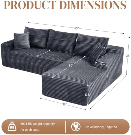 108" L Shaped Cloud Boneless Sectional Couches - Image 2