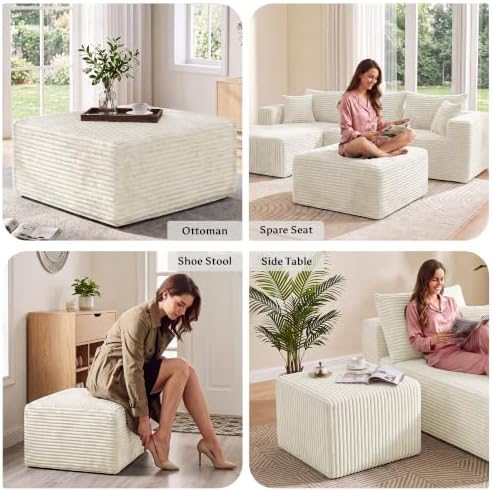 Boneless Ottoman for Couch, Corduroy Cloud Ottoman, Oversized Square Large Pouf - Image 5