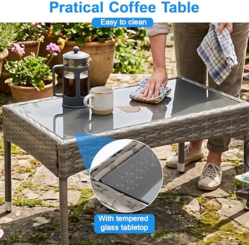FDW 4-Piece Patio Furniture Set | Gray & Khaki | Outdoor Wicker Furniture - Image 5