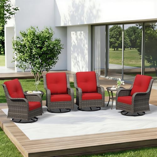 6 Piece Outdoor Wicker Patio Furniture Set, Outdoor Swivel Rocker Patio Chairs by Gardenbee