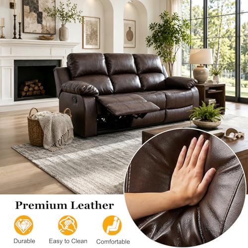 2 Piece Manual Reclining Leather Sofa Set, Reclining Couch Sofa Set Includes 3 - Image 4