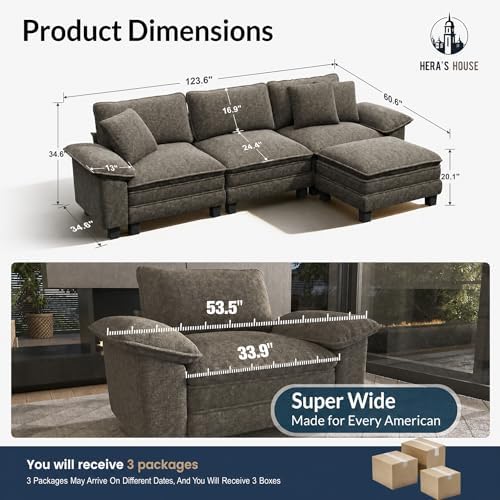 HERA'S HOUSE 124" Oversized Modular Sectional L Shaped Sofa, Chenille Ash - Image 2