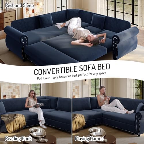 88.2" Chenille Vintage L-Shaped Pull-Out Sectional Sleeper Sofa Bed - Image 4