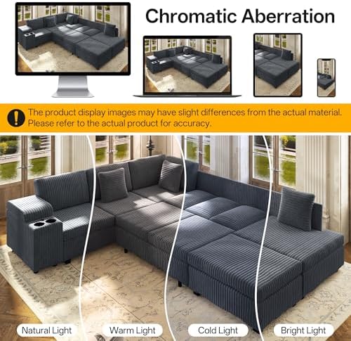 KEIKI 110" L-Shaped Oversized Plush Corduroy Modular Sectional Sofa - Image 5