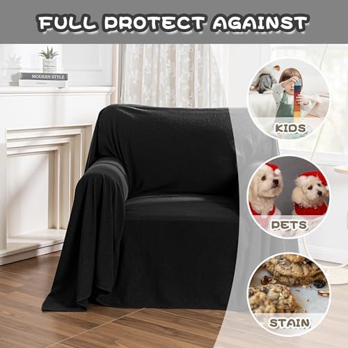 MYSKY HOME Black Couch Covers for Reclining Couch, Non-Slip Sectional Sofa - Image 3