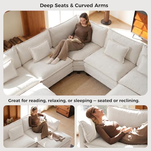 ELUCHANG 113" Oversized Modular Sectional Sofa, Comfy Chenille Cloud Couch - Image 6