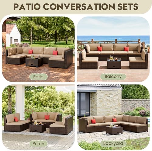 LHBcraft 7 Piece Outdoor Patio Furniture Set, Wicker Hand-Woven Patio Furniture - Image 6