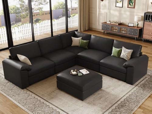 EASE MOOSE Leather Sectional Couch, Oversized Modular Sofa by EASEMOOSE