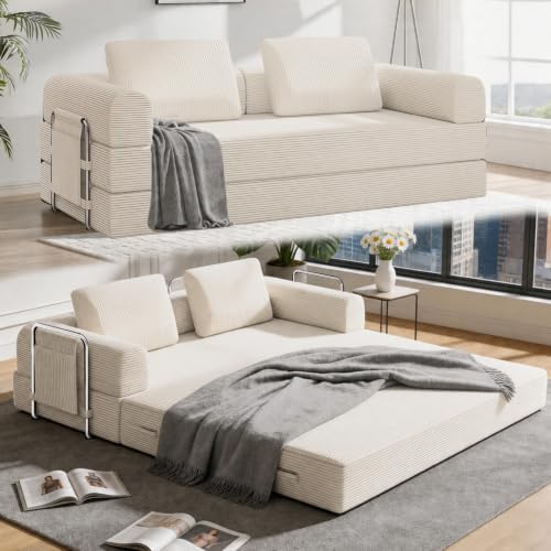 78" Convertible Sofa Bed, Corduroy Pull Out Couch by Fasadi
