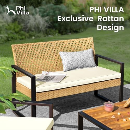 PHI VILLA 4 Piece Yellow Wicker Patio Furniture Set - Image 4