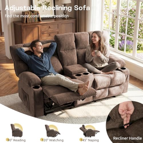 Loveseat Recliner Sofa with Console, Wall Hugger Reclining Loveseat with Cup - Image 3