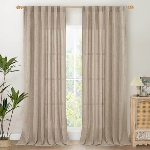 YoungsTex 90 Inch Length Linen Semi Sheer Curtains by YoungsTex