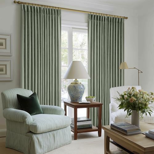 Pinch Pleated Sage Green Thick Linen Curtains 96 Inch Length 2 Panels Set - Image 6