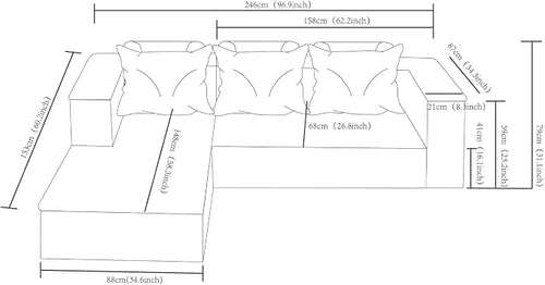 97" Cloud Sectional Couch, Modern Modular Sectional Sofa - Image 2