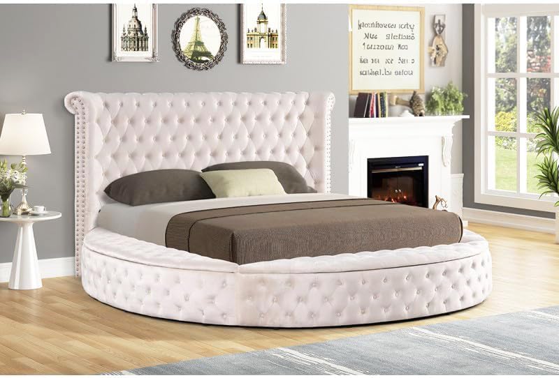 First of a Kind Circle Velvet Tufted Upholstered Platform Storage Bed - Image 5
