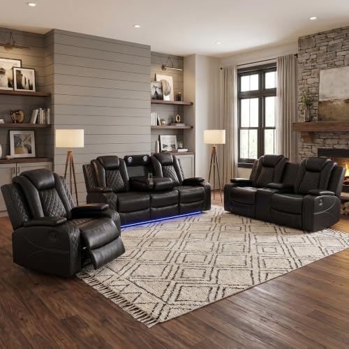 Power Recliner Sofa Set, Leather Reclining Couch Set by Unknown