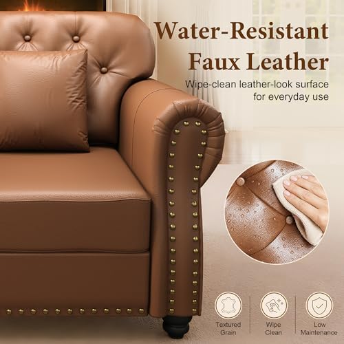 63'' Faux Leather Chesterfield Loveseat Sofa - Image 4
