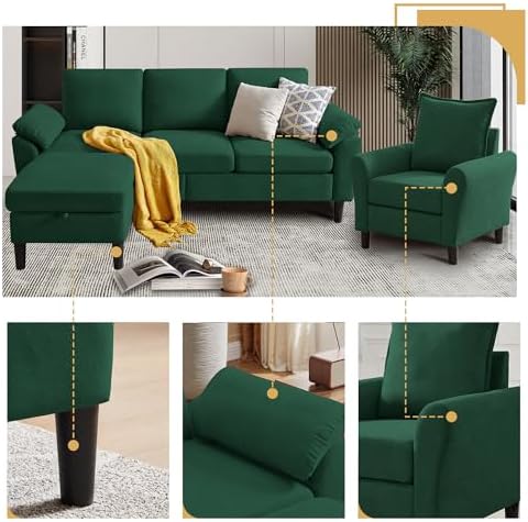 Convertible Sectional Sofa Set, Linen Upholstered 3 Seat Sofa and 35" Accent - Image 4