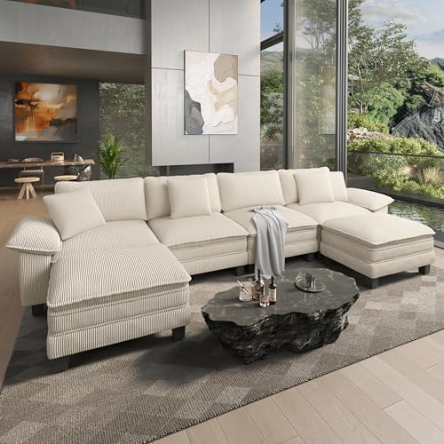 HERA'S HOUSE 158" Oversized Modular Sectional U Shaped Sofa, Corduroy Beige by HERASHOUSE