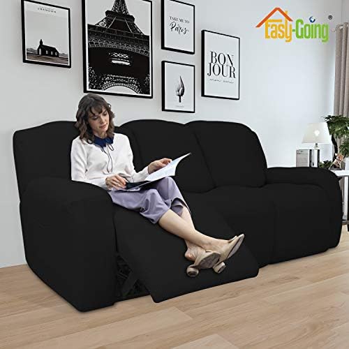 Easy-Going 8 Pieces Recliner Couch Stretch Sofa Slipcover Black - Image 2