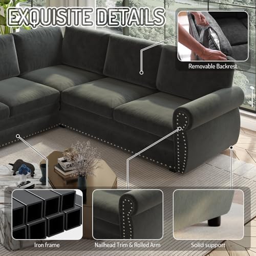 88.2" Chenille L-Shaped Pull-Out Sectional Sleeper Sofa Bed, Dark Grey - Image 5