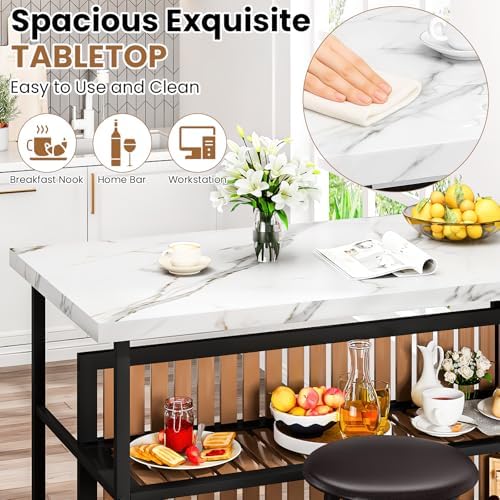 AWQM Kitchen Island with Seating & Storage, Bar Table and Chair Set - Image 5