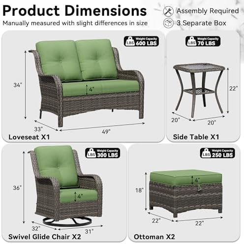 6 Piece Outdoor Wicker Patio Furniture Set, Outdoor Swivel Rocker Patio Chairs - Image 2