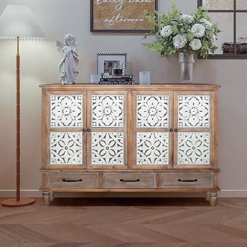 LKTART 59" Solid Wood Sideboard Buffet Carved Storage Cabinet - Image 4