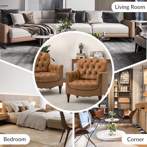 HULALA HOME Mid Century Modern Genuine Leather Accent Chair Set of 2 - Image 6