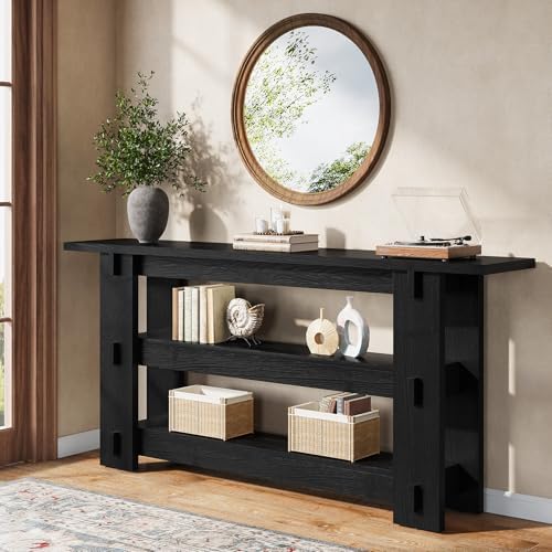 63" Solid Wood Console Table, Modern Sofa Table Behind Couch - Image 3