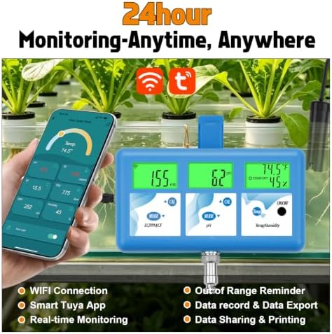 YINMIK pH EC Monitor for Water Hydroponics, WiFi pH ppm Tester for Nutrients - Image 3