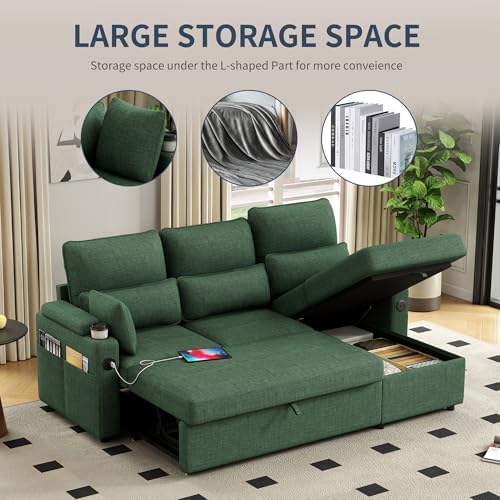 81" L-Shaped Sectional Sofa Couch, Pull-Out Sleeper Sofa Bed - Image 3