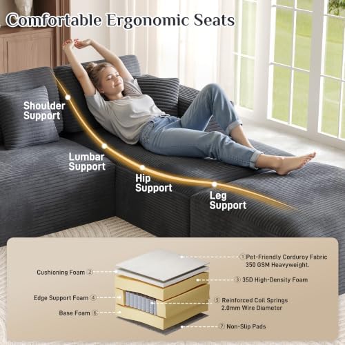ONEMMLION 178" U-Shaped Boneless Cloud Modular Sectional Sofa, Dark Grey - Image 5