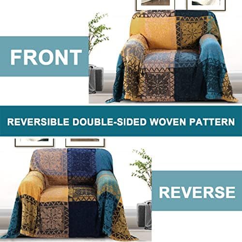 Boho Couch Cover Bohemian Throw Blanket Chenille Jacquard Tassels Throw - Image 6