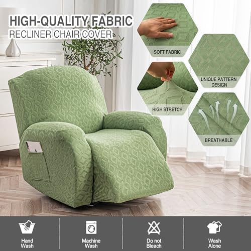 Genina Waterproof Recliner Chair Cover, 1 Seat Couch Cover, Matcha Green - Image 4